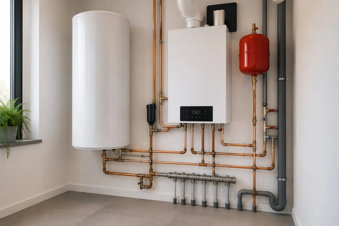 Gasleiding en cv-installatie met weggewerkt leidingwerk