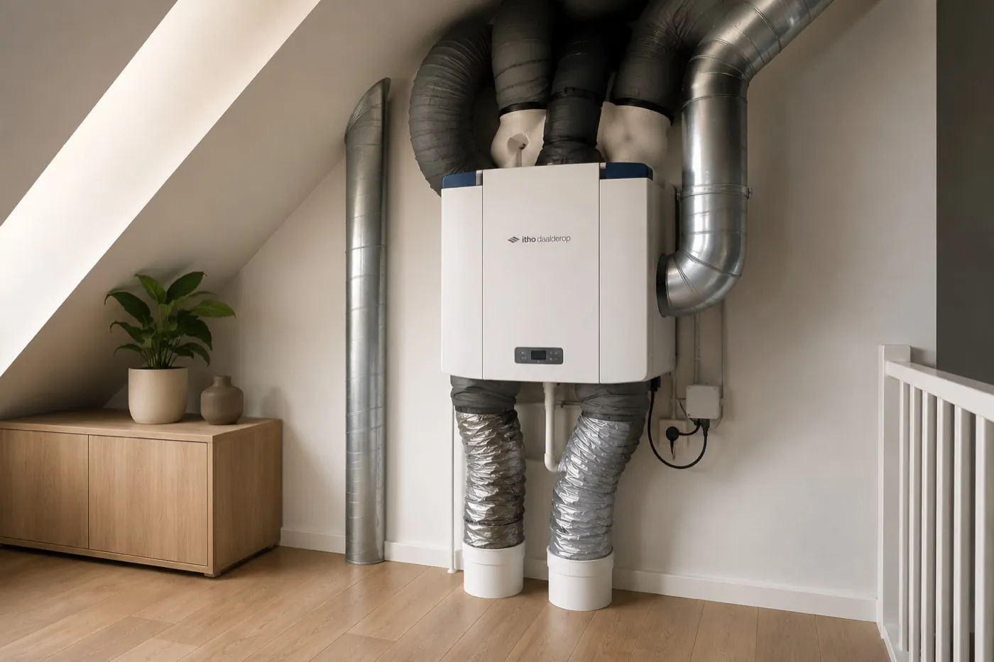 Ventilatie-unit met aangesloten kanalen